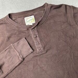Tecovas Henley Shirt Mens Medium Brown Waffle Knit Cotton Elbow Patches Western